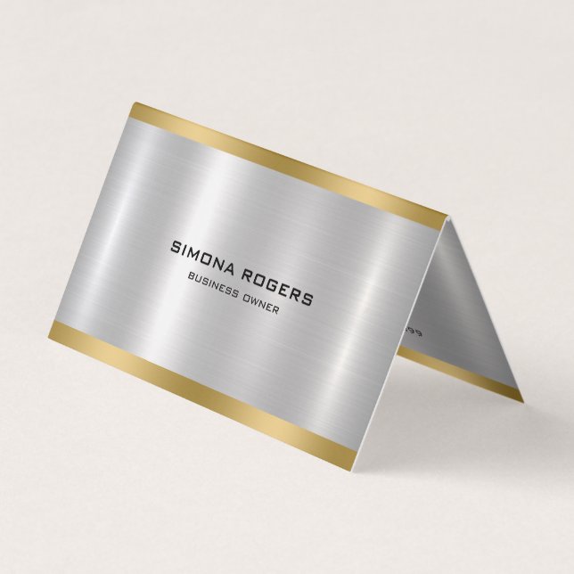 Minimal metallic silver gold accents business card (Front)