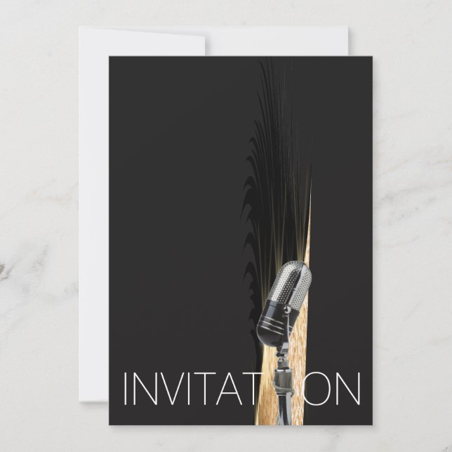 Minimal Microphone Concert Festival Party Glam Invitation (Front)