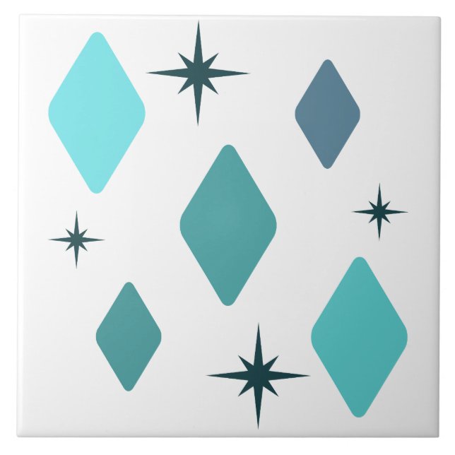 Minimal Mid Mod Diamonds Turquoise Tile (Front)