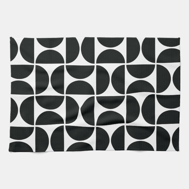 Minimal Midcentury Bowls Art Black White Tea Towel (Horizontal)