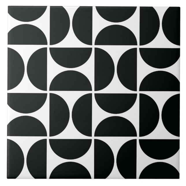 Minimal Midcentury Bowls Art Black White Tile (Front)