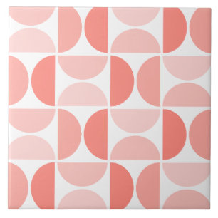 Minimal Midcentury Bowls Art Peach Tile