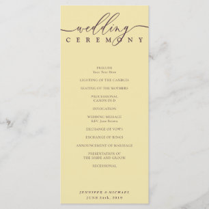 Minimal Midnight Fig Script Wedding Ceremony Programme