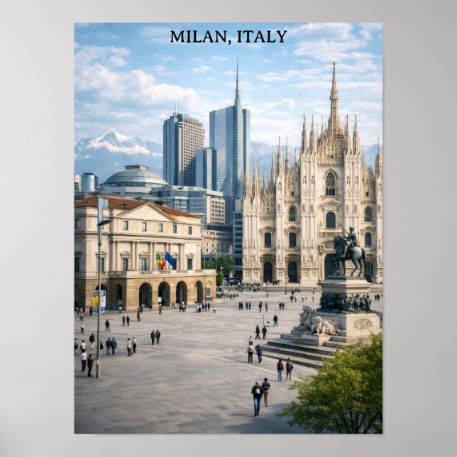 Minimal Milan Italy City View Landmarks Poster (Front)