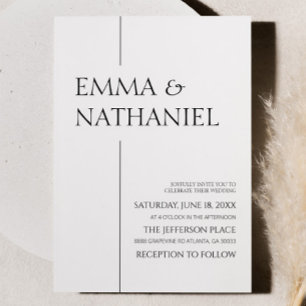 Minimal Minimalist Black White Simple Wedding Invitation