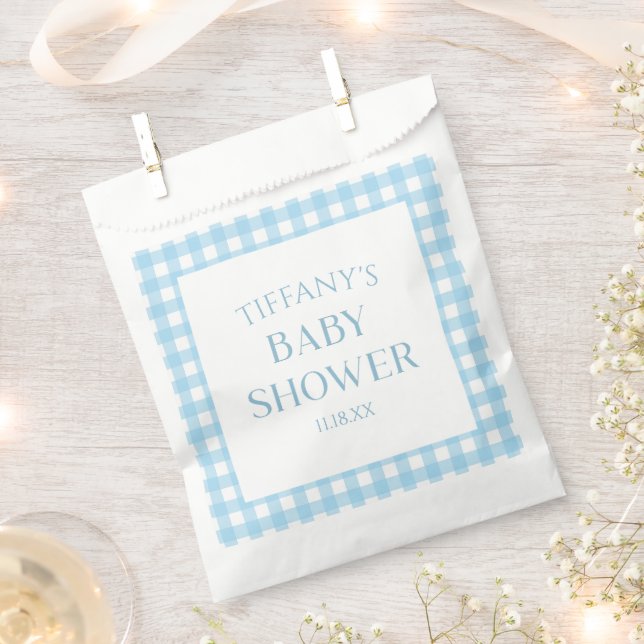 Minimal Minimalist Blue Plaid Baby Shower Favour Bags (Clipped)