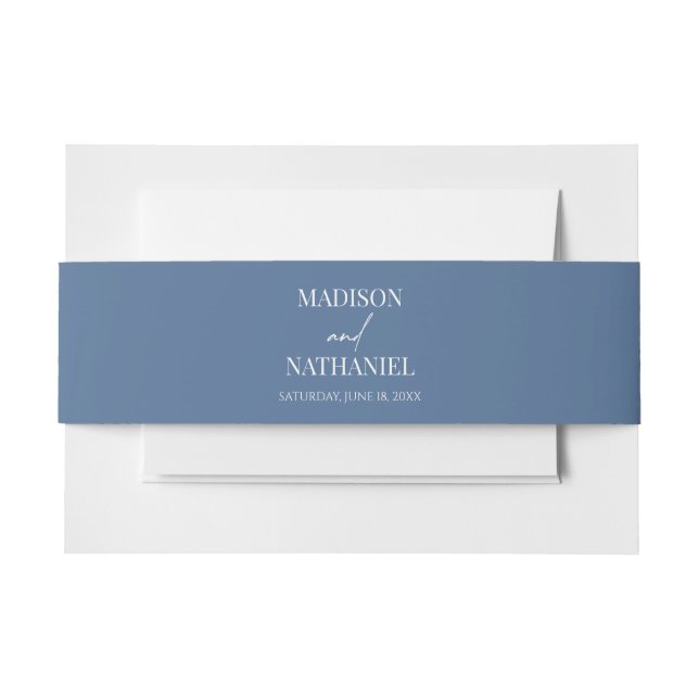Minimal Minimalist Blue White Wedding Invitation Belly Band (Front Example)