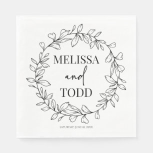 Minimal Minimalist Branch and Leaf Wreath Wedding Napkin