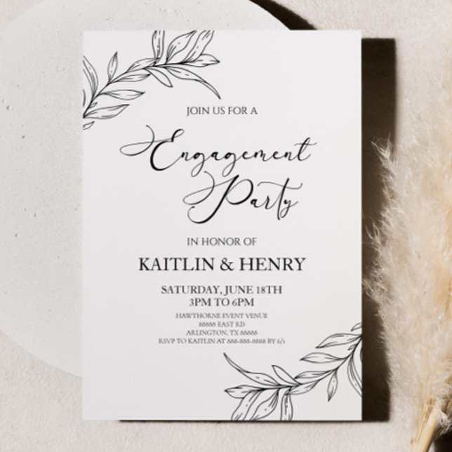 Minimal Minimalist Branch Leaves Engagement Party Invitation (Creator Uploaded)