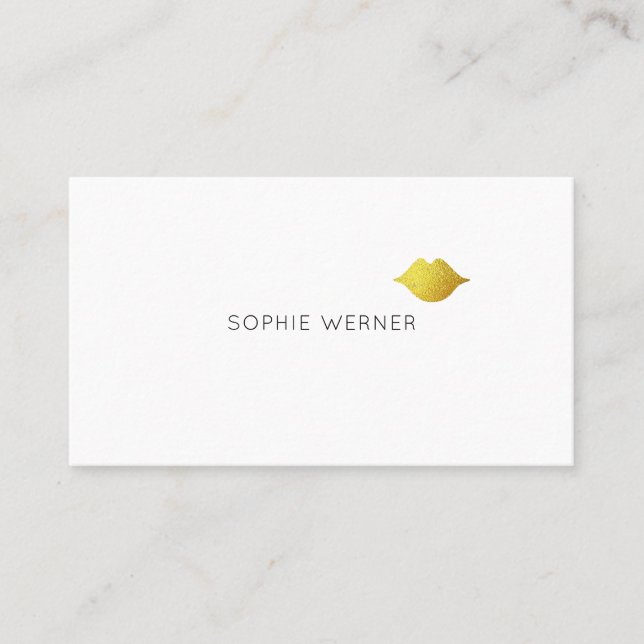 minimal / minimalist elegant beauty gold lips business card (Front)