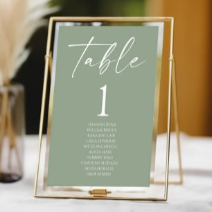 Minimal Minimalist Elegant Sage Green Wedding Table Number