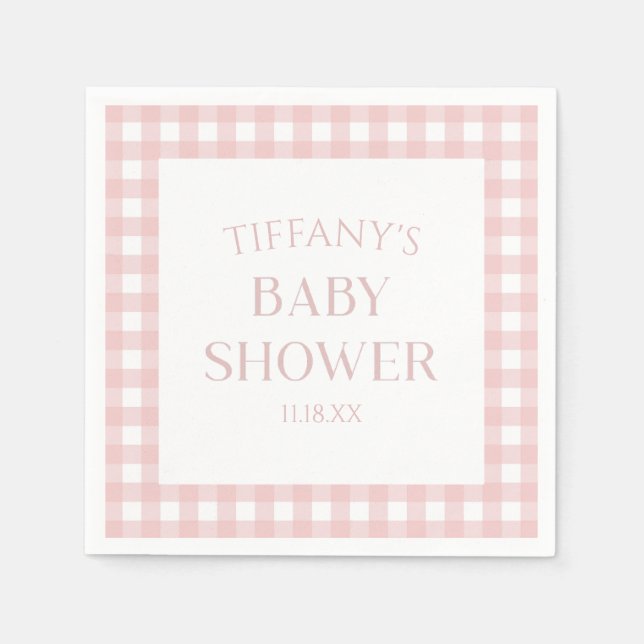 Minimal Minimalist Pink Plaid Baby Shower Napkin (Front)