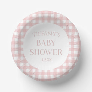 Minimal Minimalist Pink Plaid Baby Shower Paper Plate