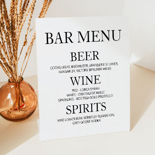 Minimal Minimalist Plain Simple Wedding Bar Menu Pedestal Sign