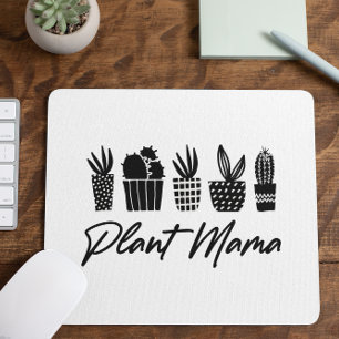 Minimal Minimalist Plant Mama Mom Black White Mouse Mat