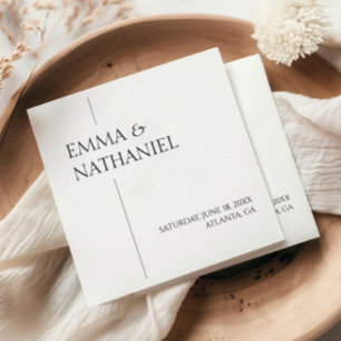 Minimal Minimalist Simple Black White Wedding Napkin