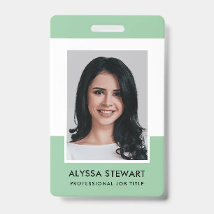 Minimal Mint Green Modern Photo Employee Staff ID Badge