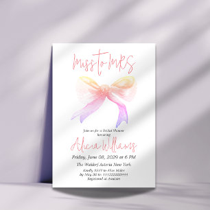 Minimal Miss to MRS Ribbon Pink Bow Bridal Shower Invitation