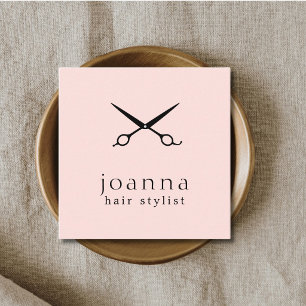 Minimal Misty Rose Black Scissors Hair Stylist Square Business Card