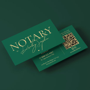 Minimal Mobile Notary Public Elegant Green Business Card