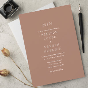 Minimal Mocha Tan Monogram Wedding Invitation