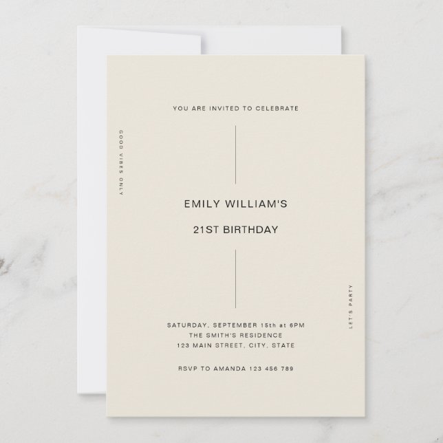 Minimal Modern 21st Birthday Invitation (Front)
