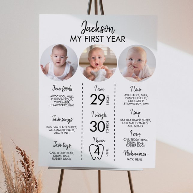 Minimal Modern 3 Photo First Year Milestone Sign (Creator Uploaded)