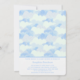 Minimal Modern Abstract Blue Clouds Baby Shower Invitation