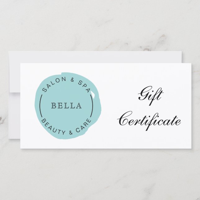 Minimal Modern Aqua Salon Spa Gift Certificate (Front)