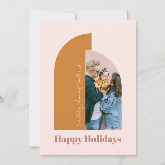 Minimal Modern Arch Blush Dusty Pink Merry Photo Holiday Card (Front)