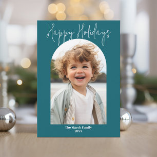 Minimal modern arch photo - botanical teal green holiday card