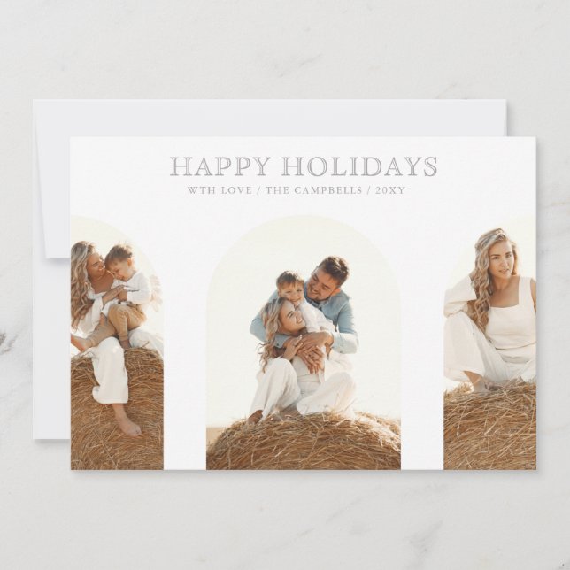 Minimal Modern Arches Terracotta Photo Collage Holiday Card (Front)