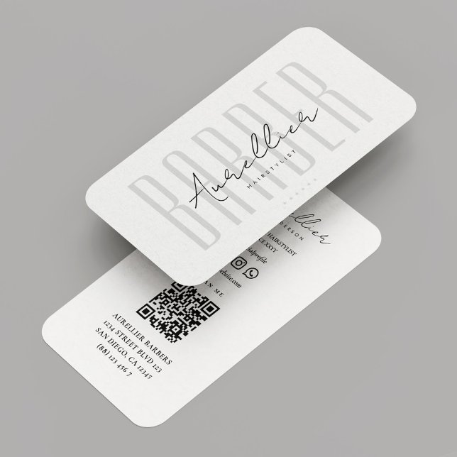Minimal Modern Barber White Hair Stylist Business Card (Minimal Modern Barber White Professional Business Card
)