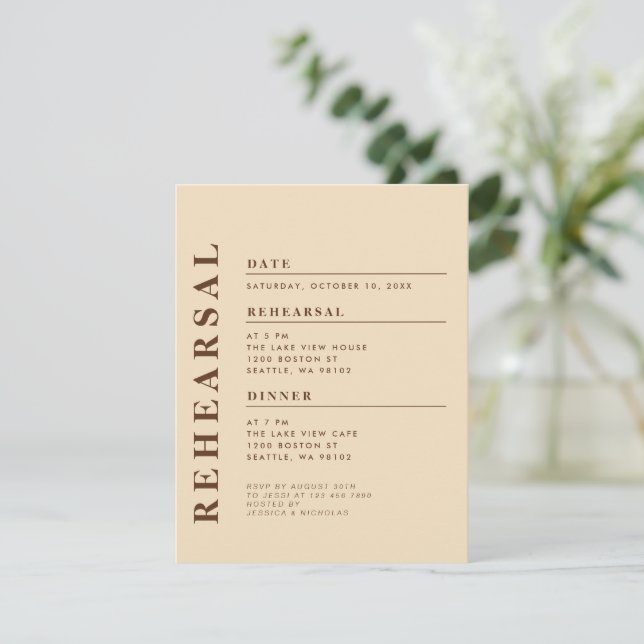 Minimal Modern Beige Rehearsal Dinner Elegant Invitation (Standing Front)