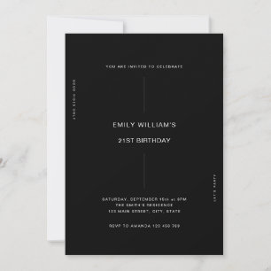 Minimal Modern Black 21st Birthday Invitation