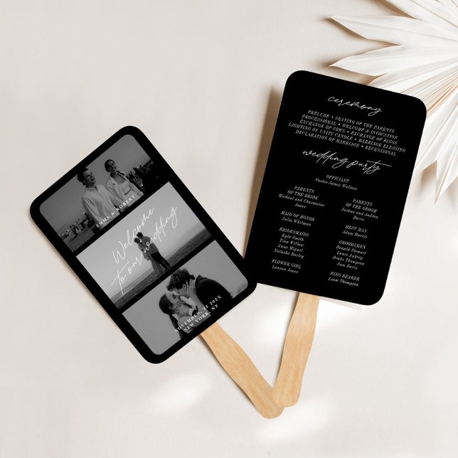 Minimal Modern Black 3 Photo Wedding Program Fans  (Minimal Modern Black 3 Photo Wedding Program Fans)