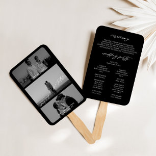 Minimal Modern Black 3 Photo Wedding Program Fans 