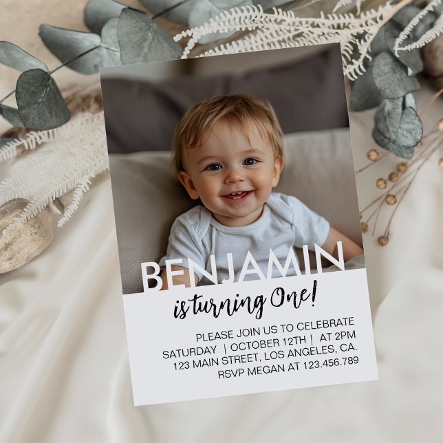 Minimal Modern Black and White Birthday Photo Invitation (Creator Uploaded)