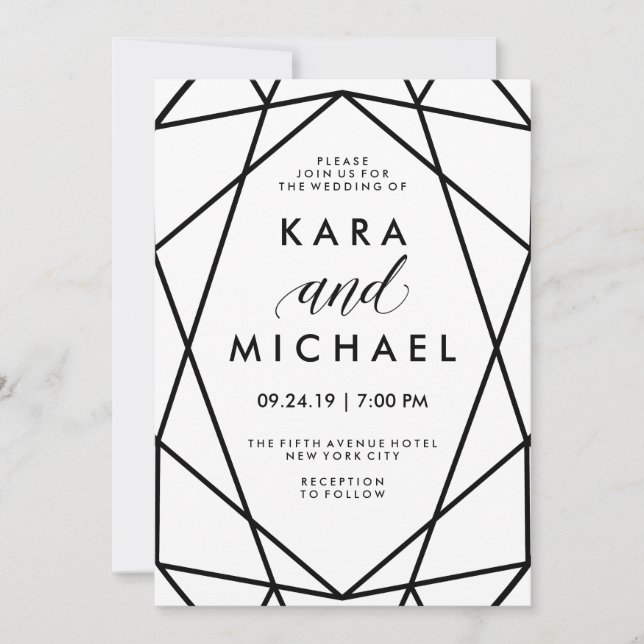 Minimal Modern Black and White Geometric Wedding Invitation (Front)