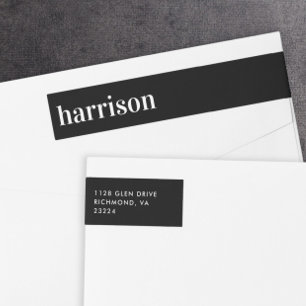 Minimal Modern Black And White Return Address Wrap Around Label