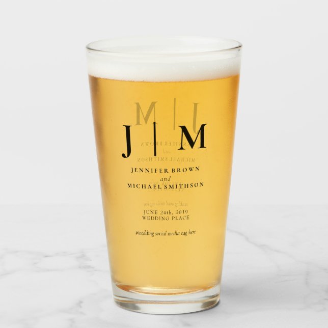 Minimal Modern Black and White Simple Wedding Glass (Front Filled)