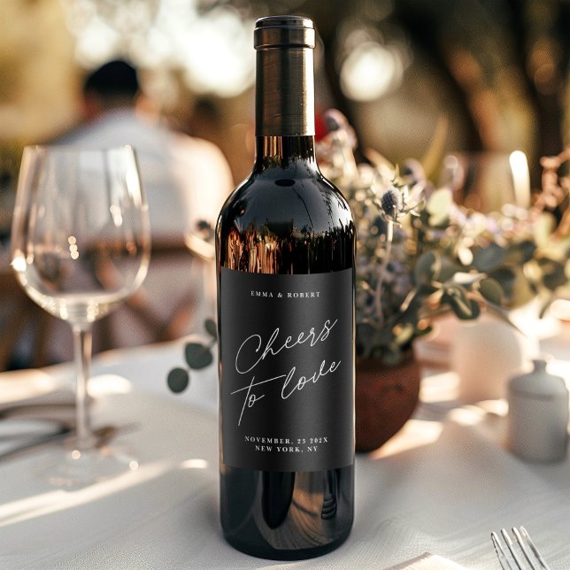 Minimal Modern Black Cheers To Love Wedding Wine Label (Minimal Modern Black Cheers To Love Wedding Wine Label)
