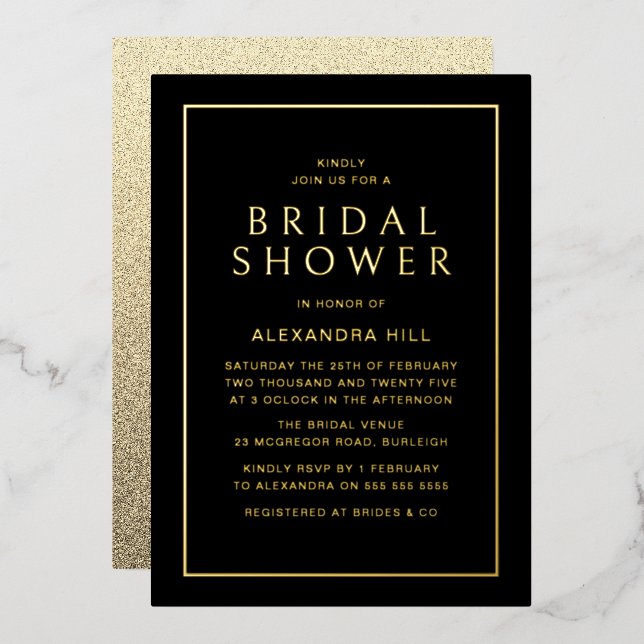 Minimal Modern Black & Gold Bridal Shower Golden (Front/Back)