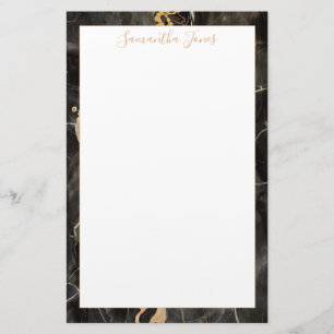 Minimal Modern Black Marble Custom Name Stationery