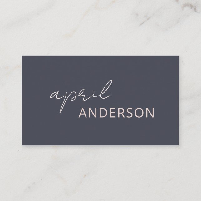 Minimal Modern Black Navy Blush Pink Script Business Card (Front)
