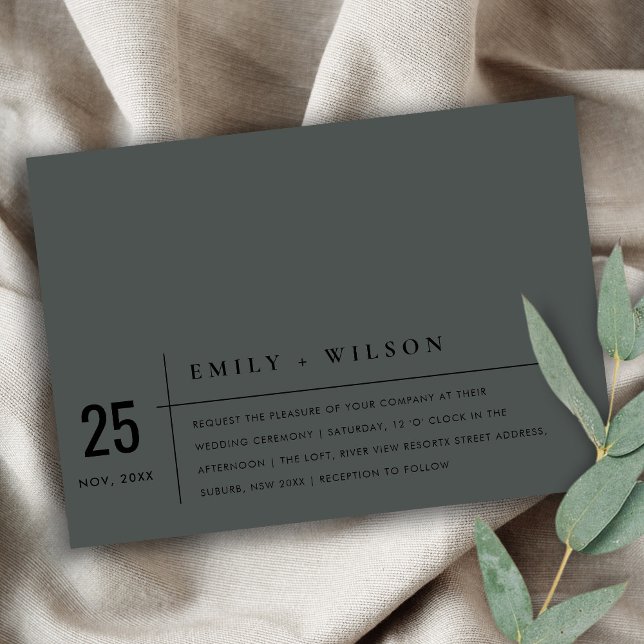 MINIMAL MODERN BLACK ON BLACK TYPOGRAPHY WEDDING INVITATION (Creator Uploaded)