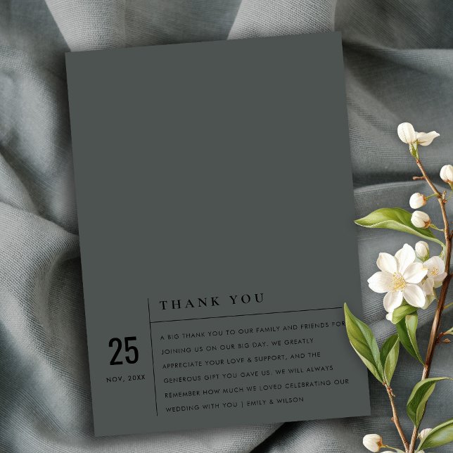 MINIMAL MODERN BLACK ON BLACK TYPOGRAPHY WEDDING THANK YOU CARD (Creator Uploaded)