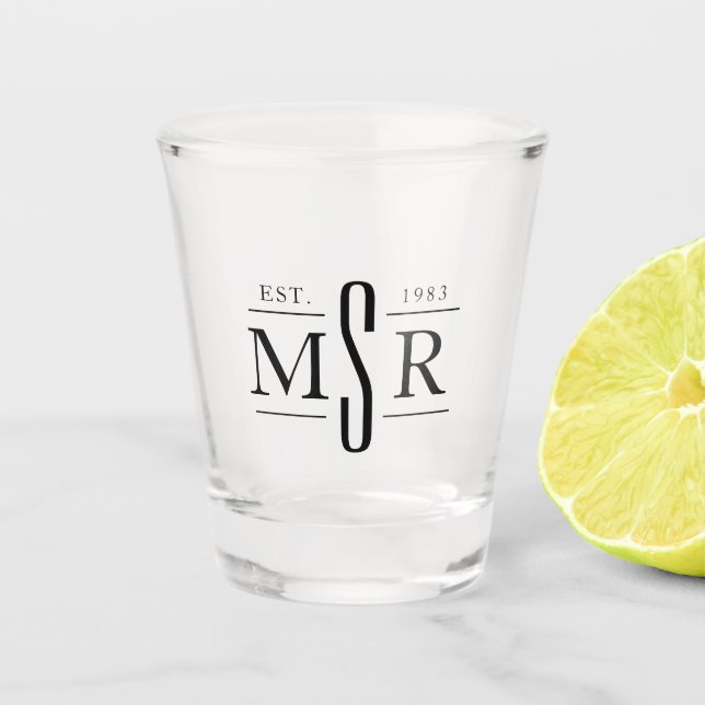 Minimal Modern Black Personalised Custom Monogram Shot Glass (Front)