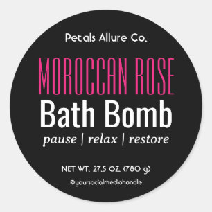Minimal Modern Black Pink Bath Bomb Round Label