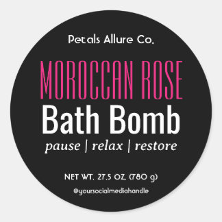 Minimal Modern Black Pink Bath Bomb Round Label